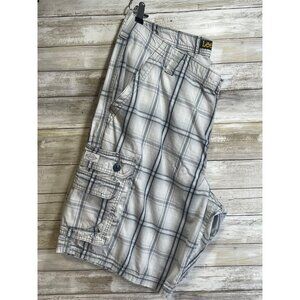 Lee Mens Cargo‎ Shorts Size 38 Gray & White Plaid Cotton Casual Summer Wear